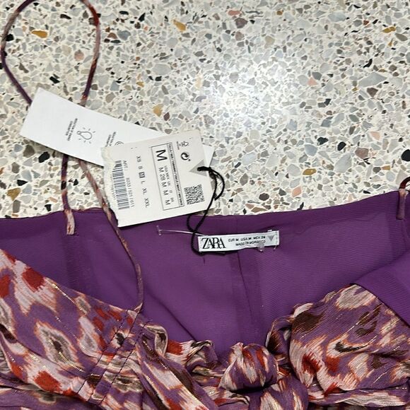 NWT Zara purple shimmer mini cut outs spaghetti straps dress medium m - Picture 4 of 6